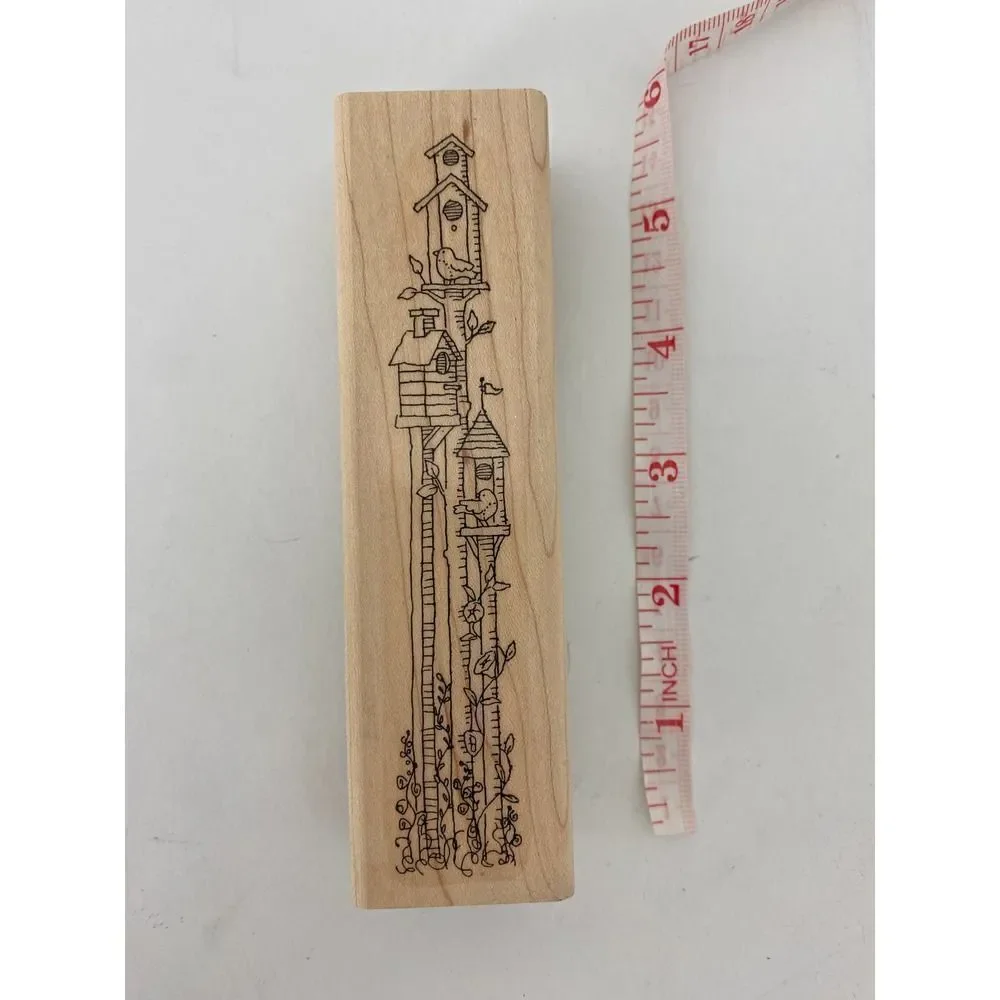 Vintage stamp for scrapbooking, card making, and crafts - Birdhouses Spring